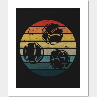 Bocce Ball Silhouette On A Distressed Retro Sunset print Posters and Art